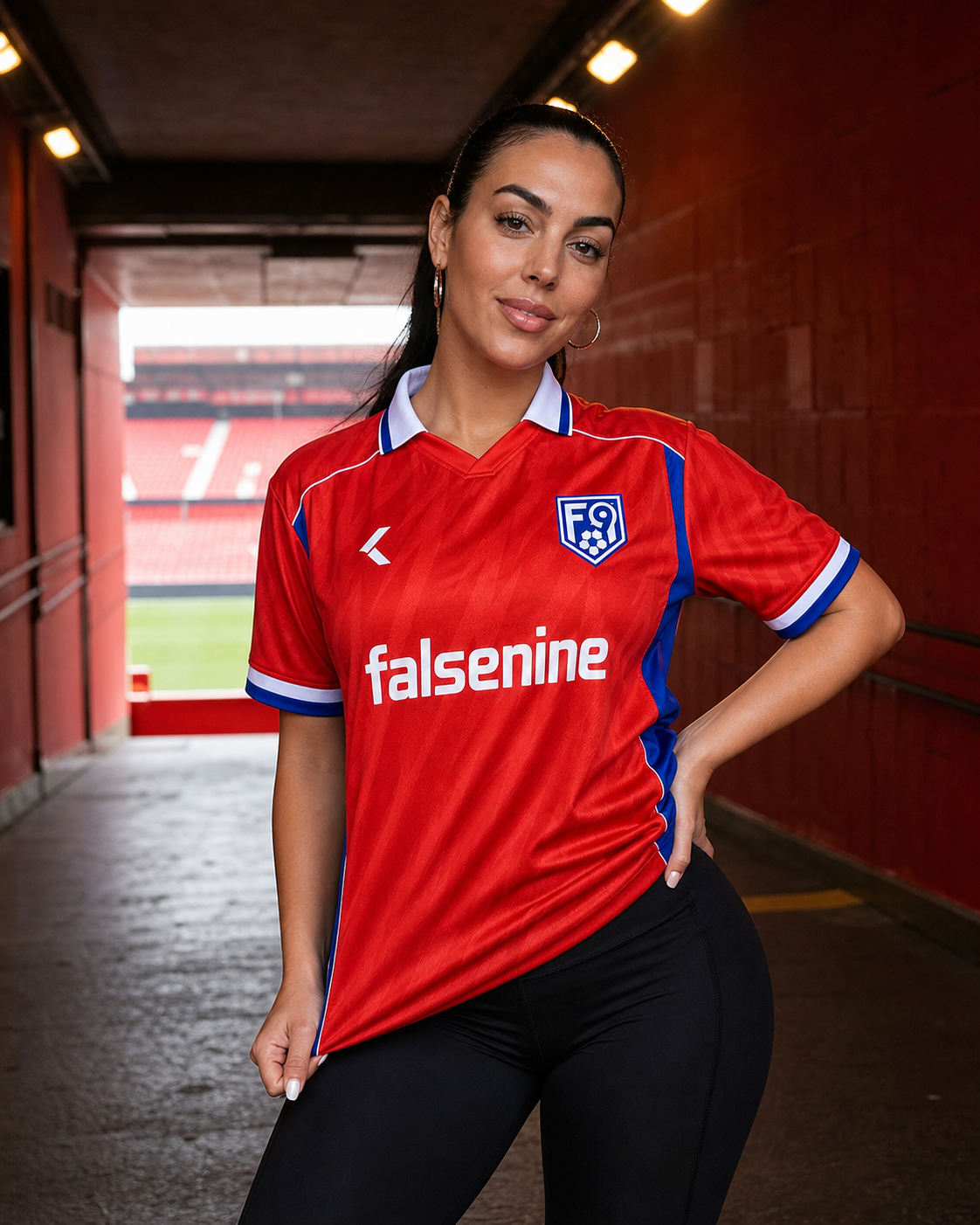 Model mengenakan jersey RED TEAM Falsenine